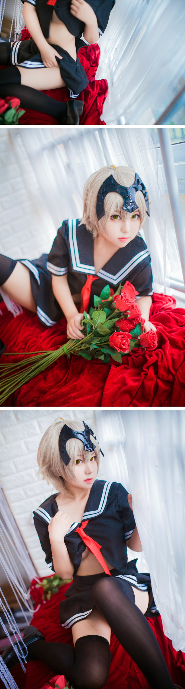 【Cosplay欣赏】Fate/Grand Order，JK过膝袜贞德 黑与白你喜欢那个？