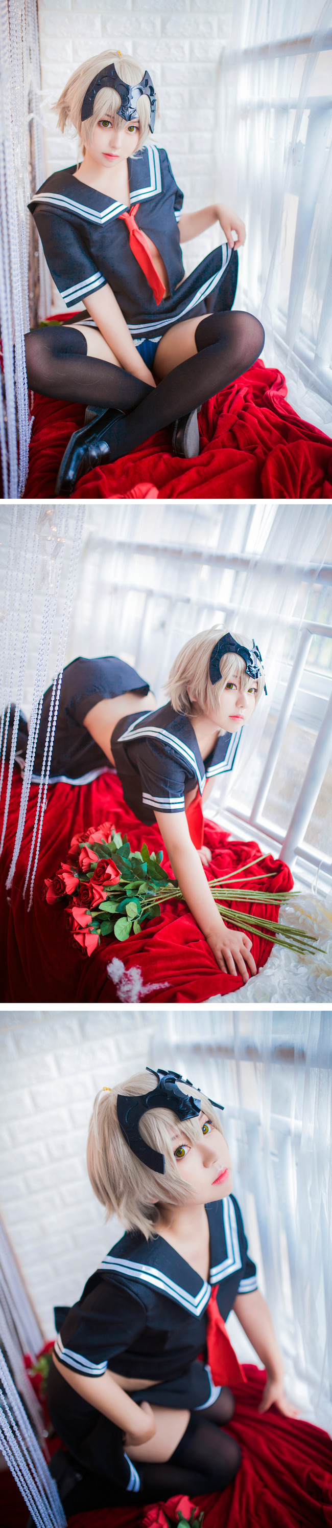 【Cosplay欣赏】Fate/Grand Order，JK过膝袜贞德 黑与白你喜欢那个？